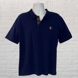 👕 Robert Graham Navy Polo Shirt Skull Logo Contrast Placket Men’s 2XL